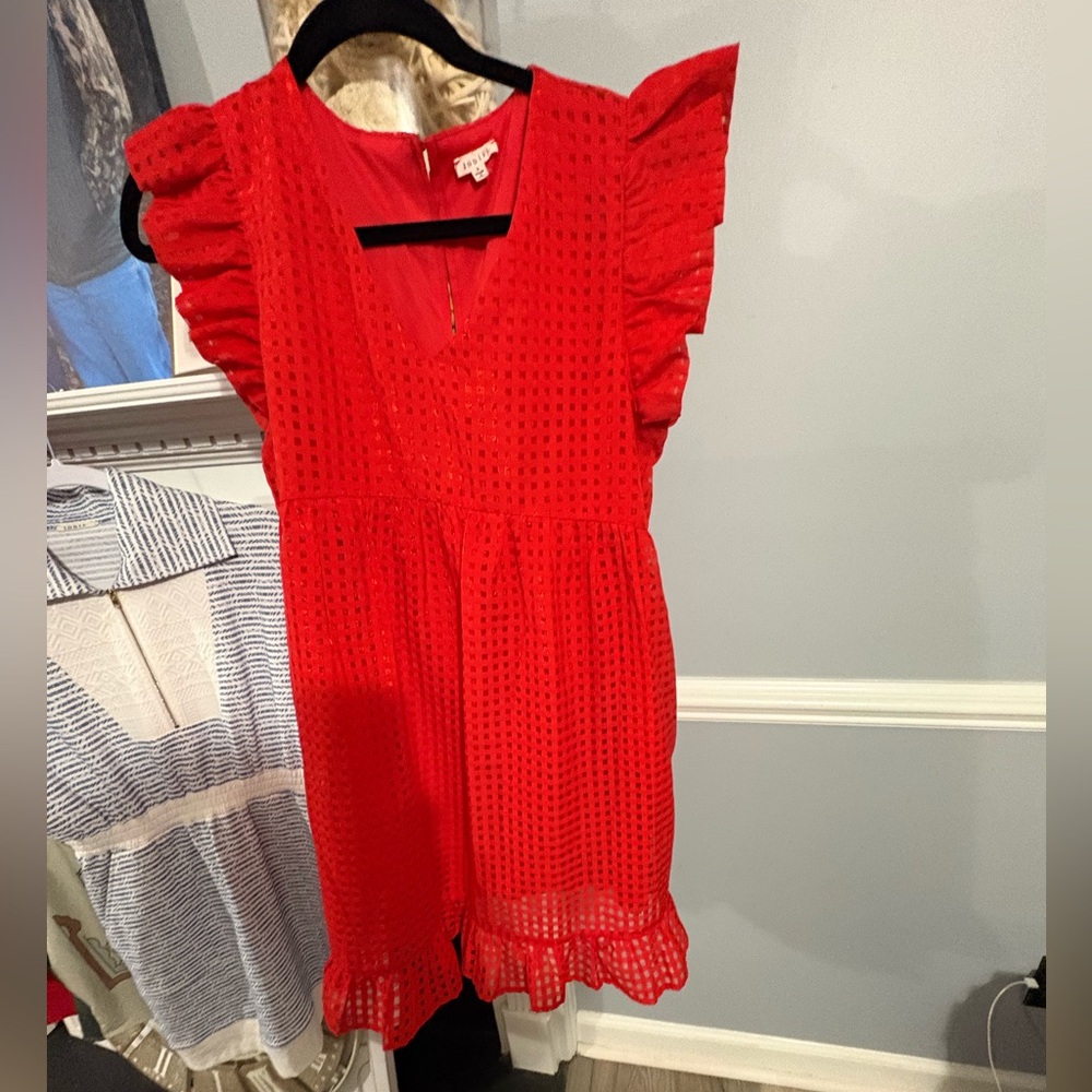 JODIFL Red Eyelet Mini Dress